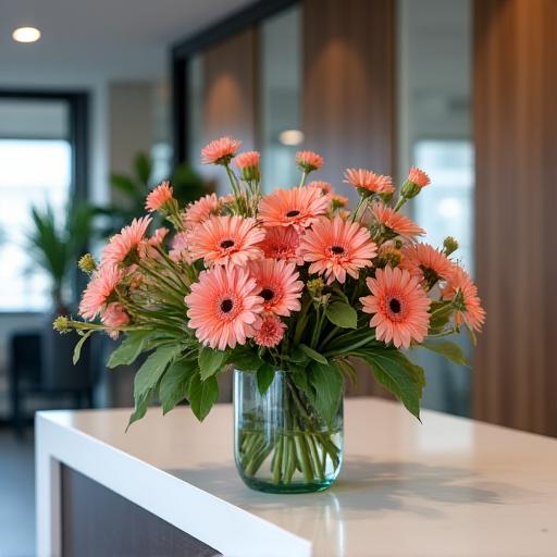 オフィスの受付に飾られた清潔感のある花